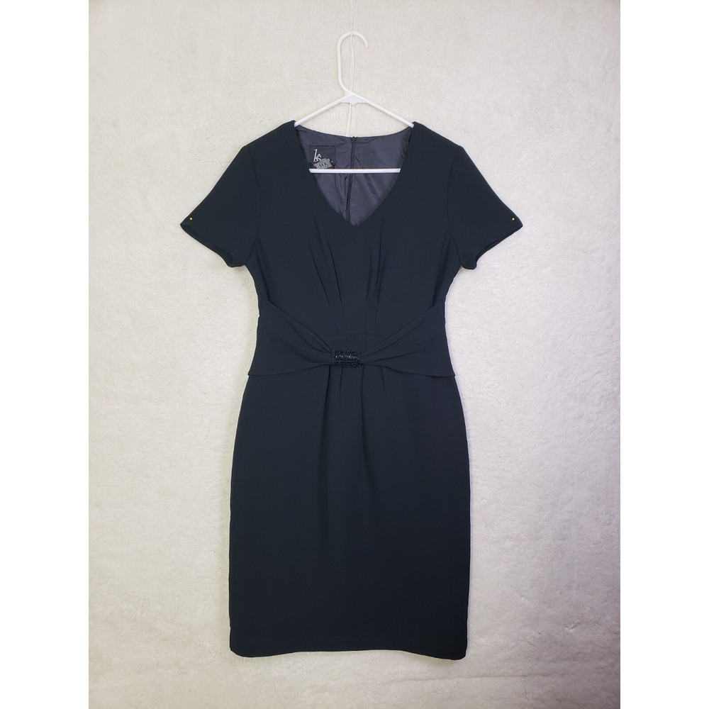 KS Collection Women Dress 8 Black Polyester Short Sleeve Sheath Padded Shoulder